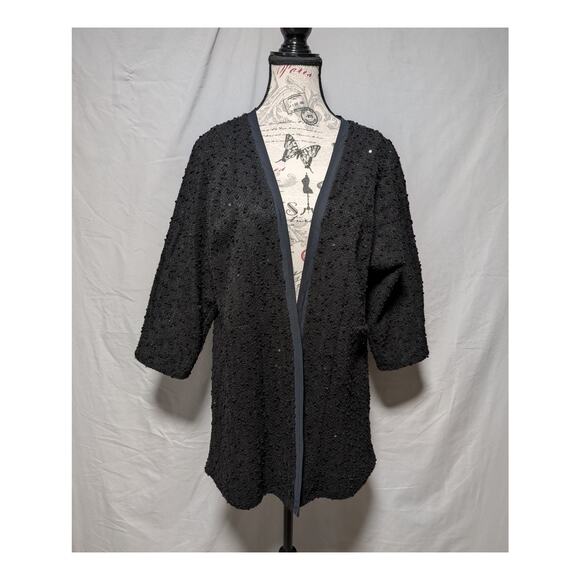 Apt. 9 Sweaters - Apt. 9 Black Textured Sweater Open Front Cardigan Sequin Knit Women's Plus 0X